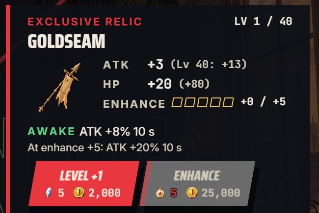 The exclusive relic card of a 5-star heroine with level and stats