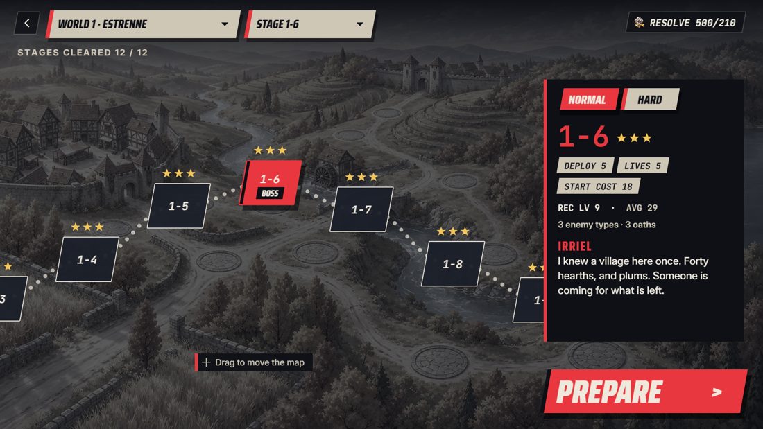 The campaign route screen with stage nodes