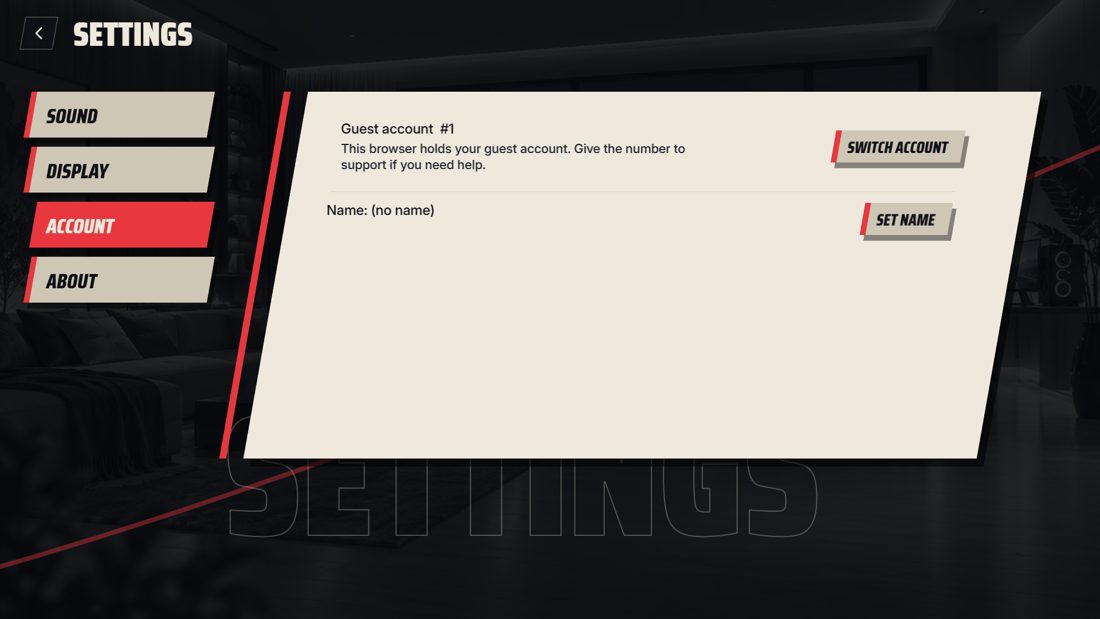 The settings account tab