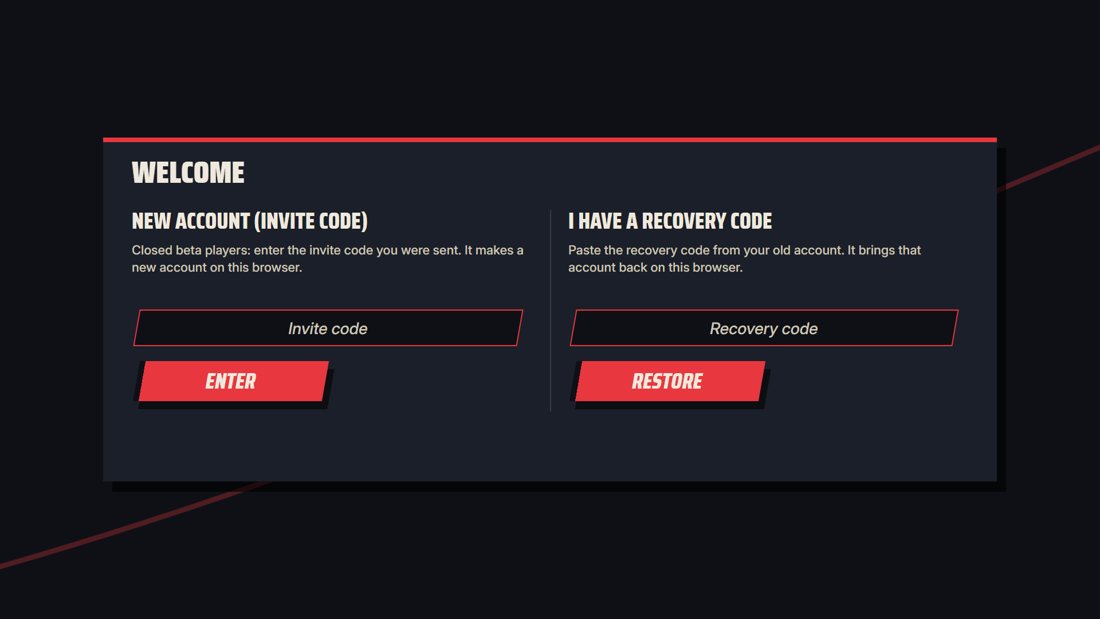 The WELCOME screen with the invite code and recovery code boxes