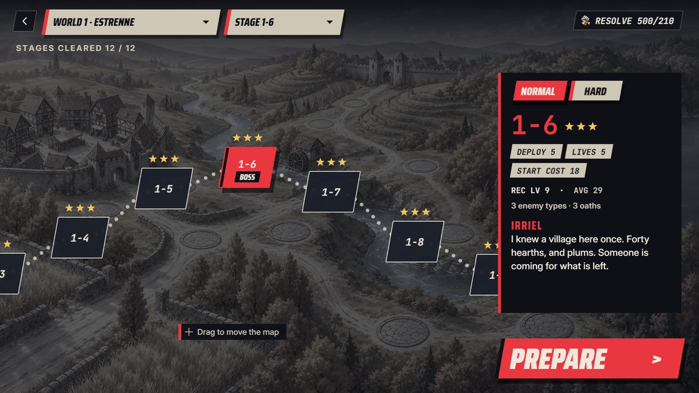 The campaign route with stage 1-6 open