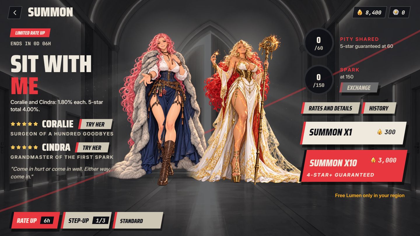 The summon screen