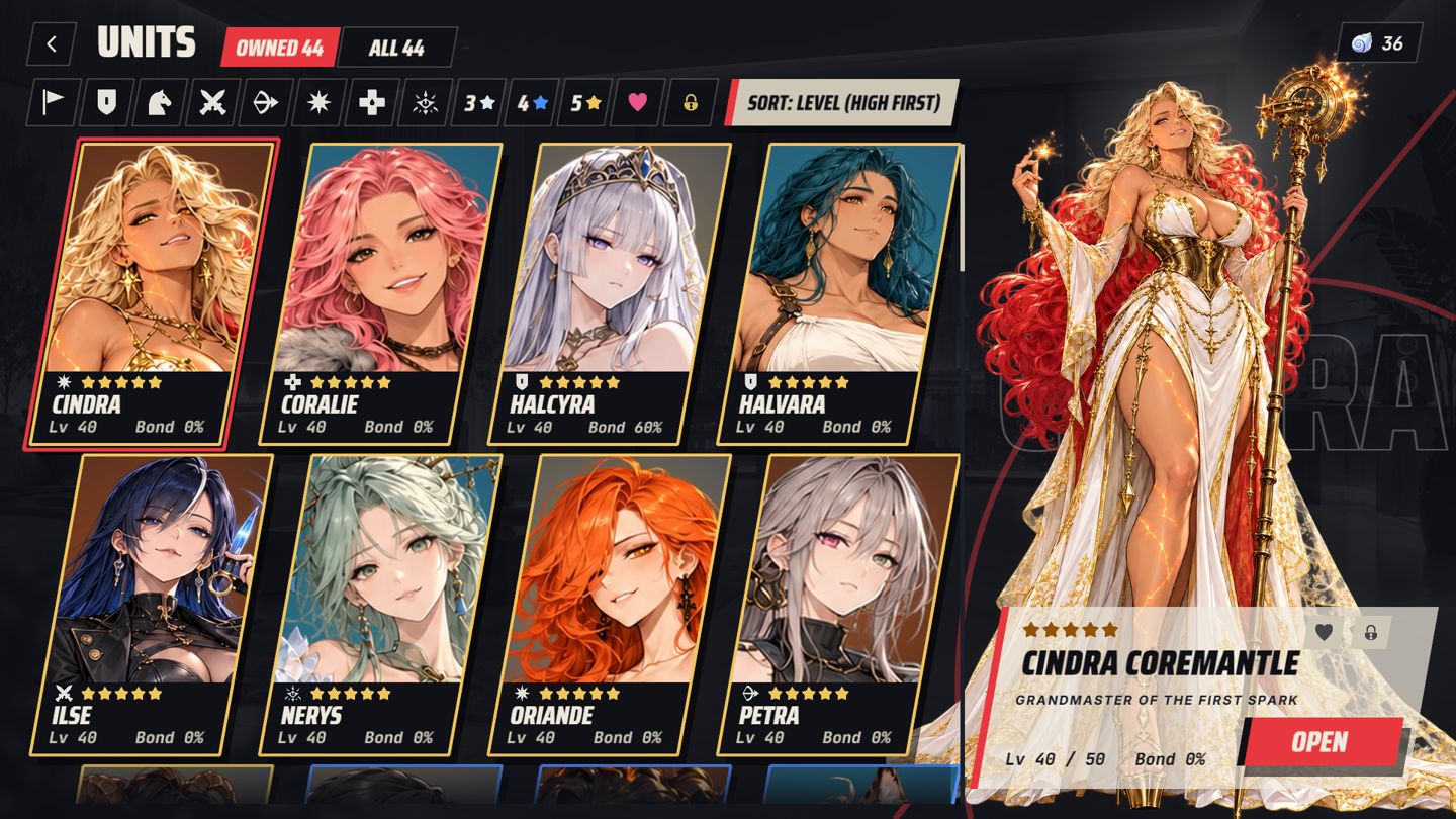 The unit library with heroine cards